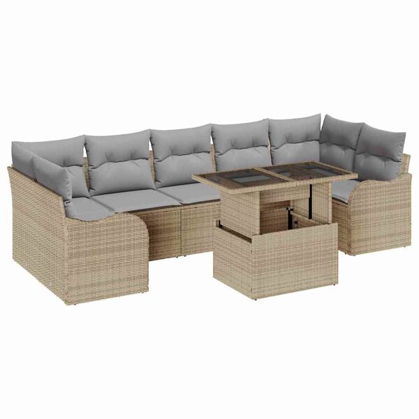 vidaXL Havesofa S&aelig;t med pude 8 pcs Beige polyrattan