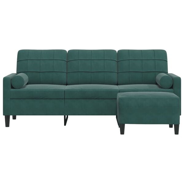 vidaXL 3-personers sofa med fodskammel 180 cm velour Mørkegrøn