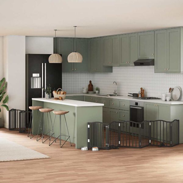 vidaXL hundel&aring;ge med d&oslash;r 12 paneler 600 cm foldbar poppeltr&aelig; sort