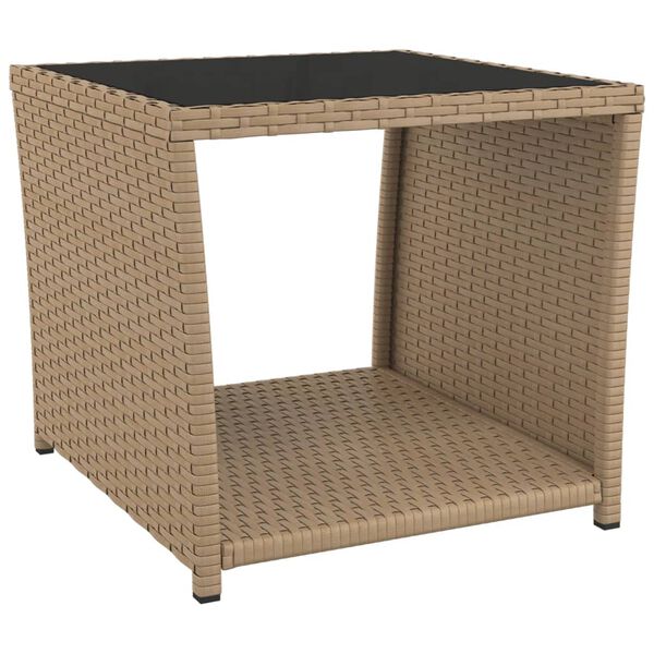 vidaXL havebord med glasbordplade polyrattan og h&aelig;rdet glas beige