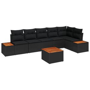 vidaXL Havesofa S&aelig;t med pude med opbevaring 7 pcs Sort Poly rattan