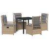 vidaXL Have Spisebordss&aelig;t 5 stk. Beige og lys gr&aring; polyrattan