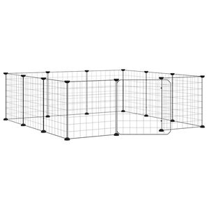 vidaXL k&aelig;ledyrsbur med 12 paneler og d&oslash;r sort 105x105x35 cm st&aring;l