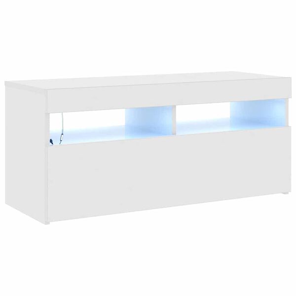 vidaXL tv-skab med LED-lys 90x35x40 cm hvid højglans