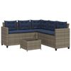 vidaXL havesofa med bord og hynder L-formet gr&aring; polyrattan