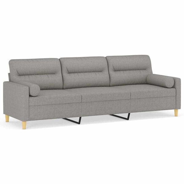 vidaXL 3-personers sofa med pude og hynder 210 cm stof lysegr&aring;