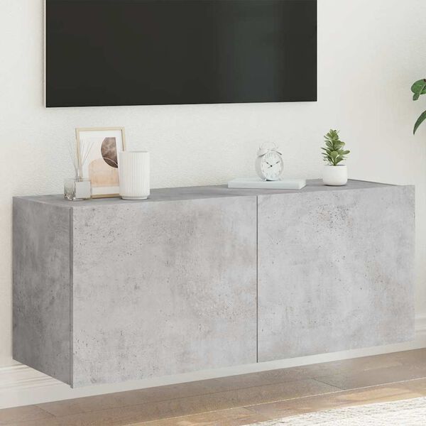 vidaXL v&aelig;gh&aelig;ngt tv-bord med LED-lys 100x35x41 cm betongr&aring;