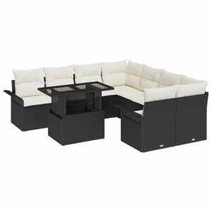 vidaXL Havesofa S&aelig;t med pude med opbevaring 9 pcs Sort Poly Rattan