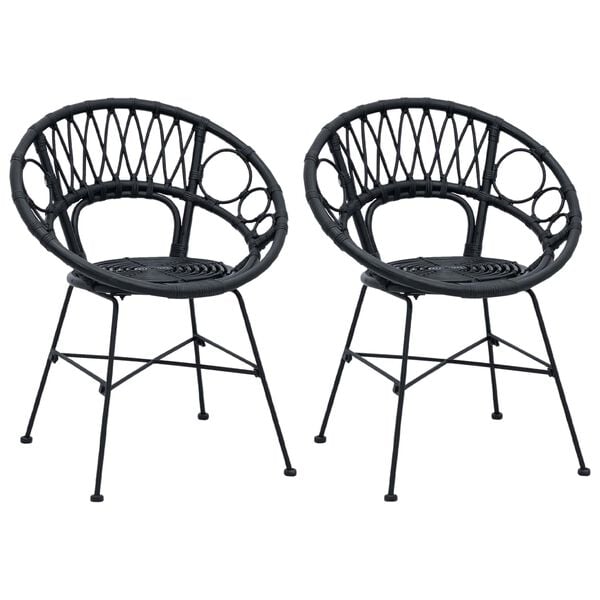 vidaXL Spisestuestol 2 pcs Sort 65 x 55,5 x 81 cm Rattan og Jern