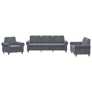 vidaXL sofas&aelig;t 3 dele med hynder velour m&oslash;rkegr&aring;