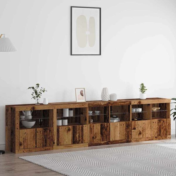 vidaXL LED Sideboard Gammelt tr&aelig; 283 x 37 x 67 cm Konstrueret tr&aelig;