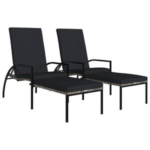 vidaXL liggestole 2 stk. med fodskammel polyrattan gr&aring;