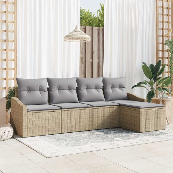 vidaXL Sofa S&aelig;t med pude 5 pcs Beige og lys gr&aring; polyrattan
