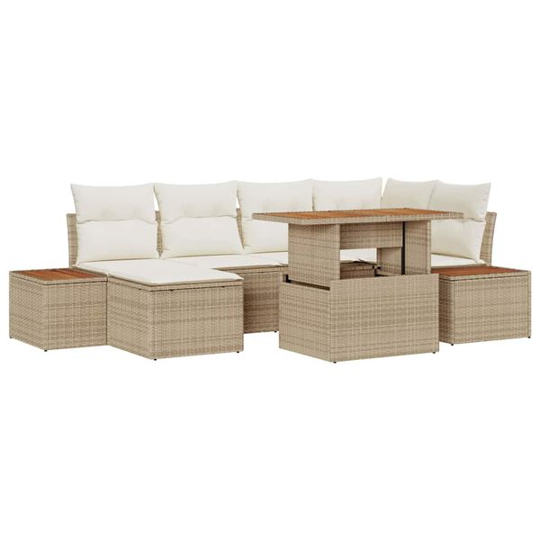 vidaXL Havesofa Sæt med opbevaring 7 pcs Beige Poly rattan