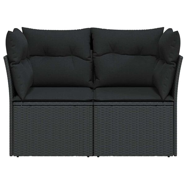 vidaXL havesofa med hynder 2-personers sort polyrattan