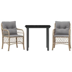 vidaXL bistros&aelig;t til haven 3 dele med hynder polyrattan blandet beige
