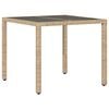 vidaXL havebord med glastop 90x90x75 cm polyrattan beige