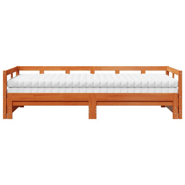vidaXL daybed m. udtr&aelig;k madrasser 90x200cm massivt fyrretr&aelig; gyldenbrun
