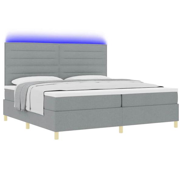 vidaXL LED Box Spring Bed med madras Lysegr&aring; 200 x 200 cm Stof