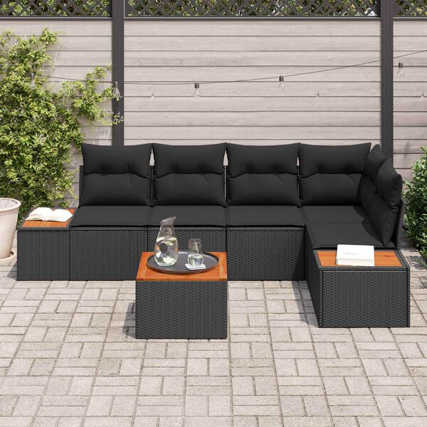 vidaXL Havesofa S&aelig;t med pude med opbevaring 6 pcs Sort Poly rattan
