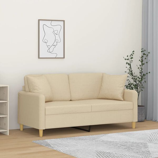 vidaXL 2-personers sofa med pyntepuder 140 cm stof cremefarvet