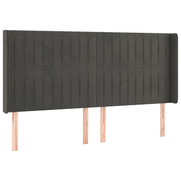 vidaXL sengegavl med LED-lys 183x16x118/128 cm fl&oslash;jl m&oslash;rkegr&aring;