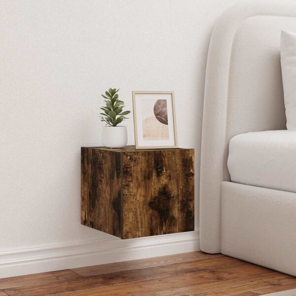 vidaXL v&aelig;gh&aelig;ngt tv-bord med LED-lys 30,5x35x30 cm r&oslash;get egetr&aelig;sfarve