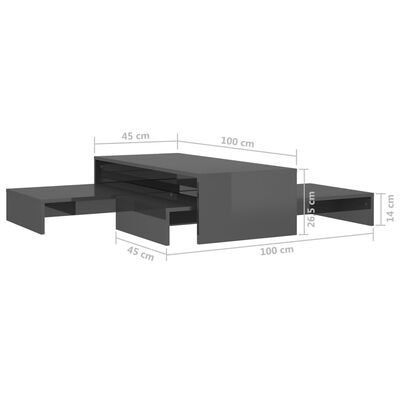 vidaXL indskudt sofabordssæt 100x100x26,5 cm grå højglans