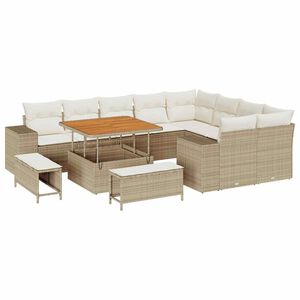 vidaXL Havesofa S&aelig;t med pude 12 pcs Beige polyrattan