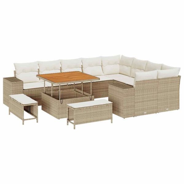 vidaXL Havesofa S&aelig;t med pude 12 pcs Beige polyrattan