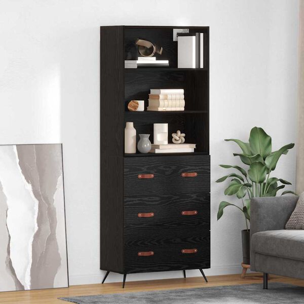 vidaXL Highboard med skuffe Sort eg 69,5 x 34 x 180 cm Konstrueret tr&aelig;