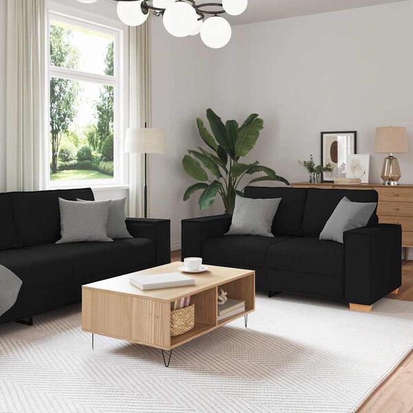 vidaXL Sofa 3 pcs Sort 220 x 80 x 84 cm Linned-blandet stof