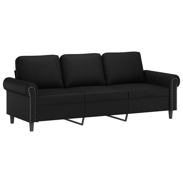 vidaXL 3-personers sofa med puder og hynder 180 cm kunstl&aelig;der sort