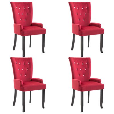 vidaXL spisebordsstole med armlæn 4 stk. fløjl rød