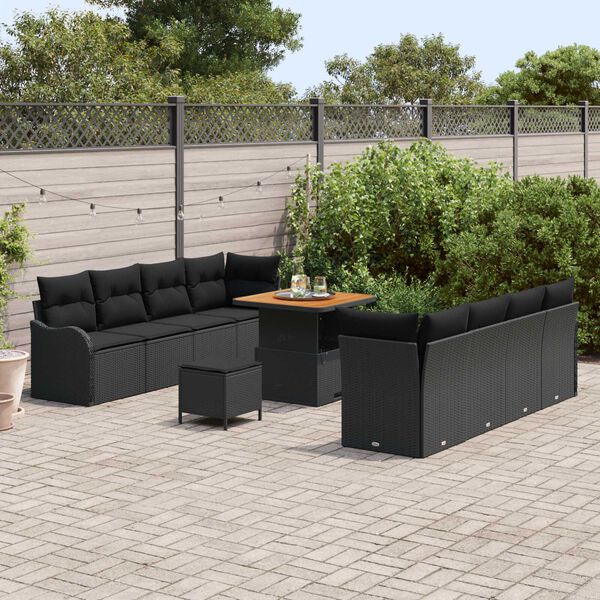 vidaXL Havesofa Sæt 11 pcs Sort polyrattan