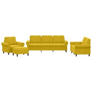 vidaXL sofas&aelig;t 4 dele med hynder velour gul
