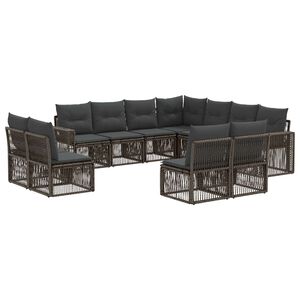 vidaXL Havesofa S&aelig;t 11 stk. Gr&aring; og M&oslash;rkegr&aring; polyrattan