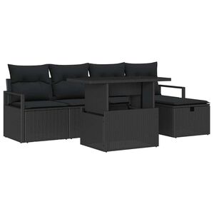 vidaXL Havesofa S&aelig;t med pude med opbevaring 6 pcs Sort Poly rattan