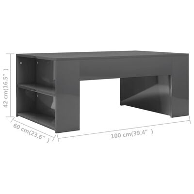 vidaXL sofabord 60x60x42 cm konstrueret træ grå højglans