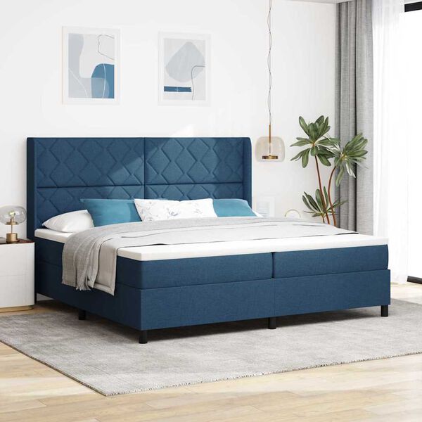 vidaXL LED Box Spring Bed med madras Bl&aring; 200 x 200 cm Stof