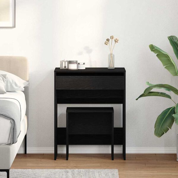 vidaXL Makeupbord med skuffe Sort eg 60 x 40 x 75 cm Konstrueret tr&aelig;