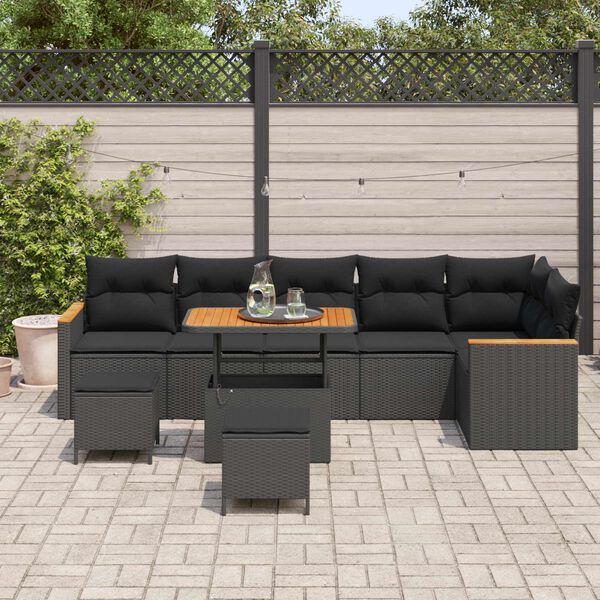 vidaXL Havesofa S&aelig;t 9 pcs Sort polyrattan