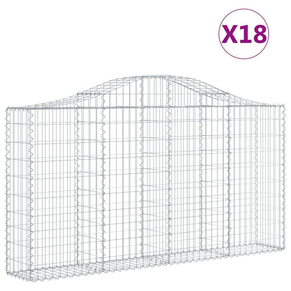 vidaXL buede gabionkurve 18 stk. 200x30x100/120 cm galvaniseret jern