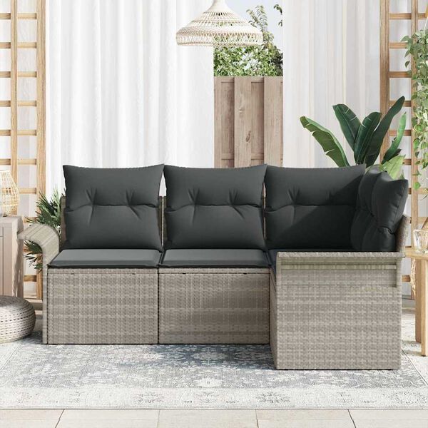 vidaXL Havesofa Sæt med pude 4 pcs Lysegrå polyrattan