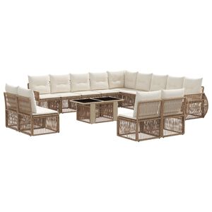 vidaXL Havesofa S&aelig;t 14 stk. Beige og cremehvid polyrattan