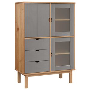 vidaXL h&oslash;jskab OTTA 85x43x125 cm massivt fyrretr&aelig; brun og gr&aring;