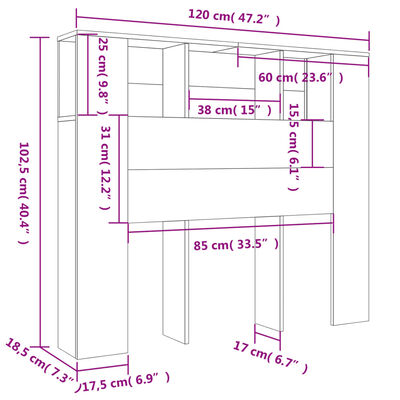 vidaXL sengegavl med opbevaring 120x18,5x102,5 cm betongrå