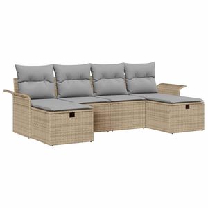 vidaXL Havesofa S&aelig;t med pude 6 pcs Beige og lys gr&aring; polyrattan