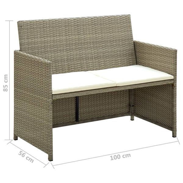 vidaXL 2-personers havesofa med hynder polyrattan beige
