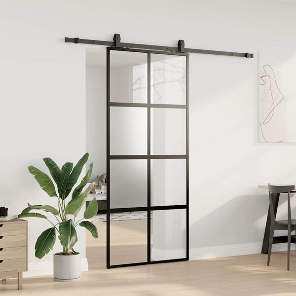 vidaXL skyded&oslash;r med hardwares&aelig;t 90x205 cm h&aelig;rdet glas sort